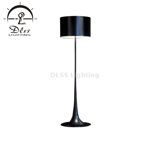 Lampadaire sur pied noir - Grand poteau lumineux pour salon ou chambre à coucher - Luminaire droit moderne avec tambour