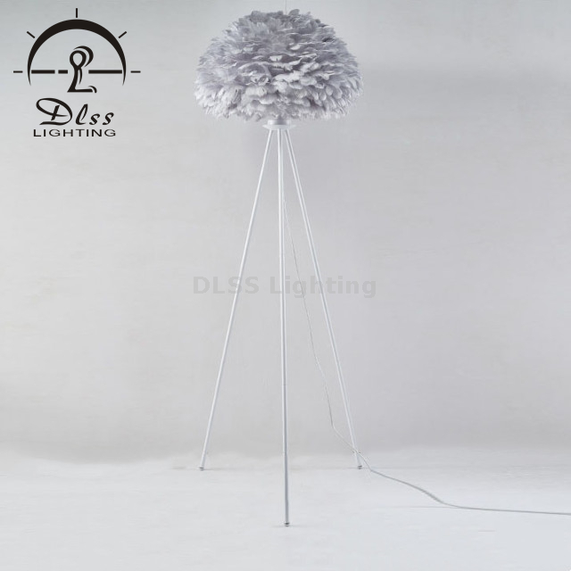 Project Lighting Solution Lampe de table trépied en plumes blanches et grises Lampadaire 9812