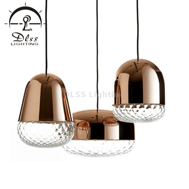 Usine professionnelle renommée d'éclairage moderne Ensemble de 3 suspensions avec verre clair et métal de couleur cuivre 9309